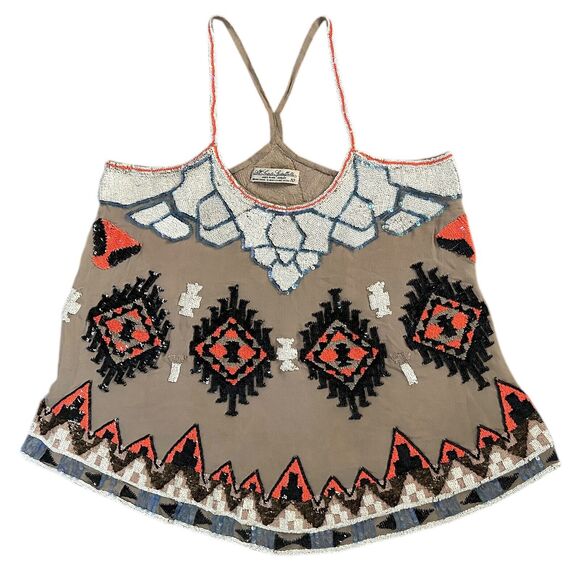 AllSaint Spitalfields Sequin Beaded Western Artsy Aztec Tank Top Women Size 10 - Picture 9 of 11